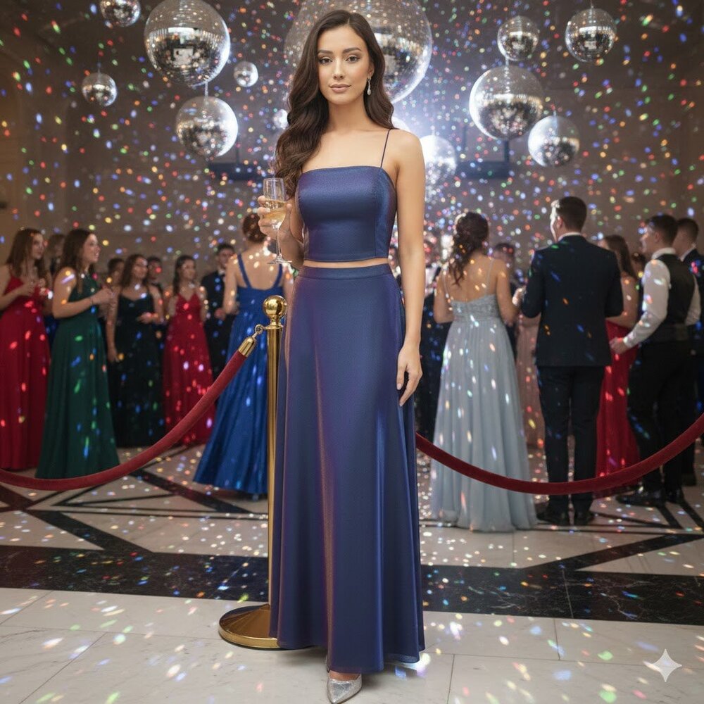 Shimmer Color Change Two Piece Gown